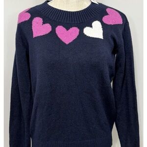 LOFT Navy Sweater with Pink and White Hearts